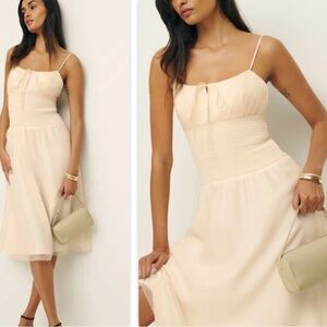 NWT Reformation Laly Dress Ivory Cream Midi Dress Size 6 Milkmaid Cottagecore